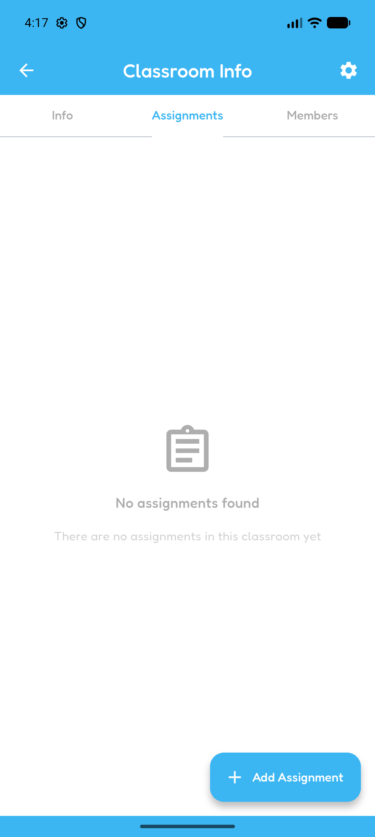 Classroom Assignments tab with the Add Assignment button.