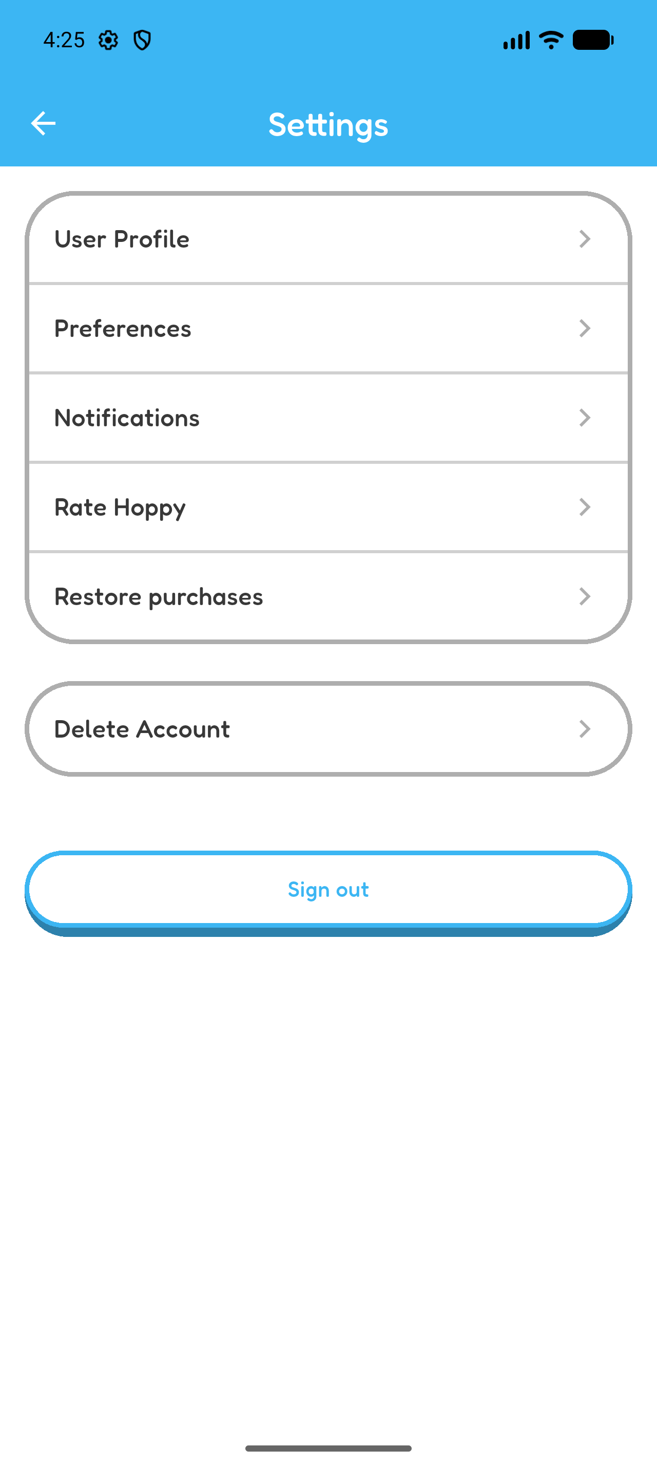Hoppy Settings page showing User Profile and Preferences.