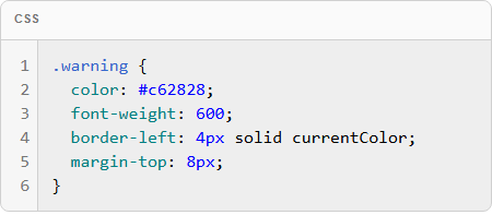 CSS rule code block with syntax highlighting