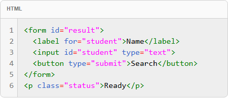 HTML structure code block with syntax highlighting