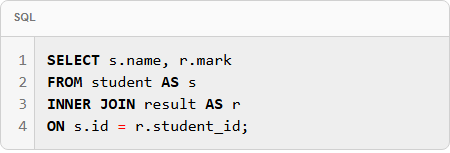 SQL table join code block with syntax highlighting